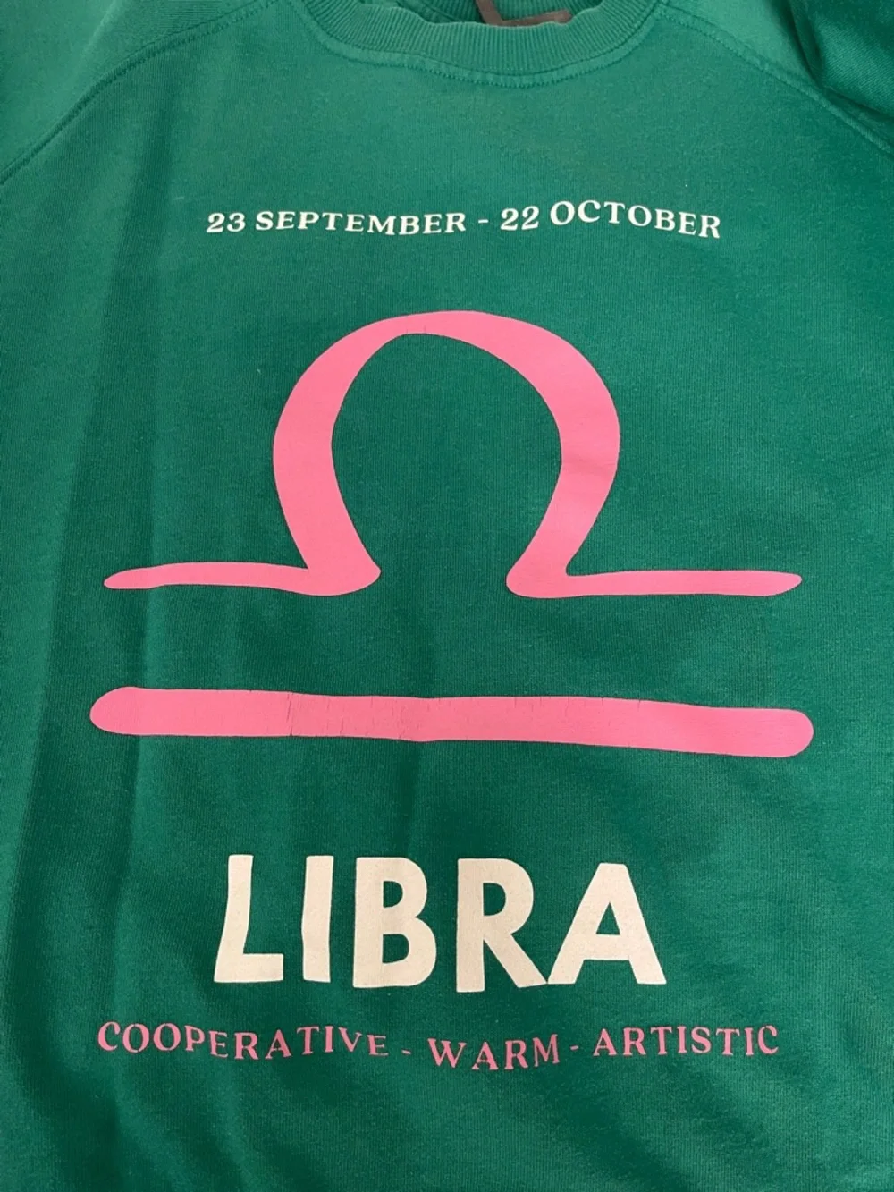 Anthropologie Green Sweatshirt with Pink Libra Graphic - Picture 2 of 2